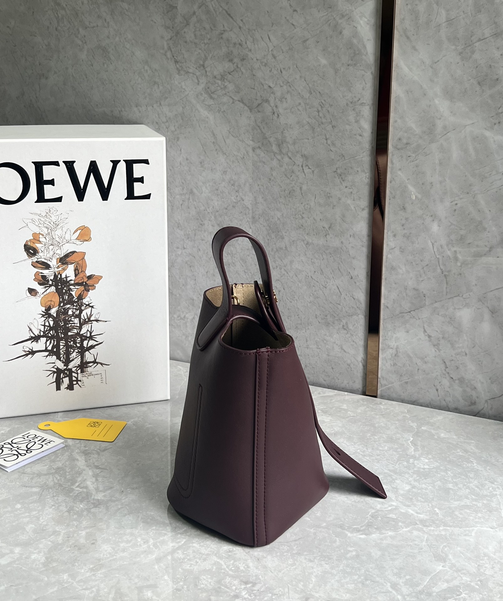 Loewe Mini Pebble Bucket in Mellow Calfskin Dark Purple